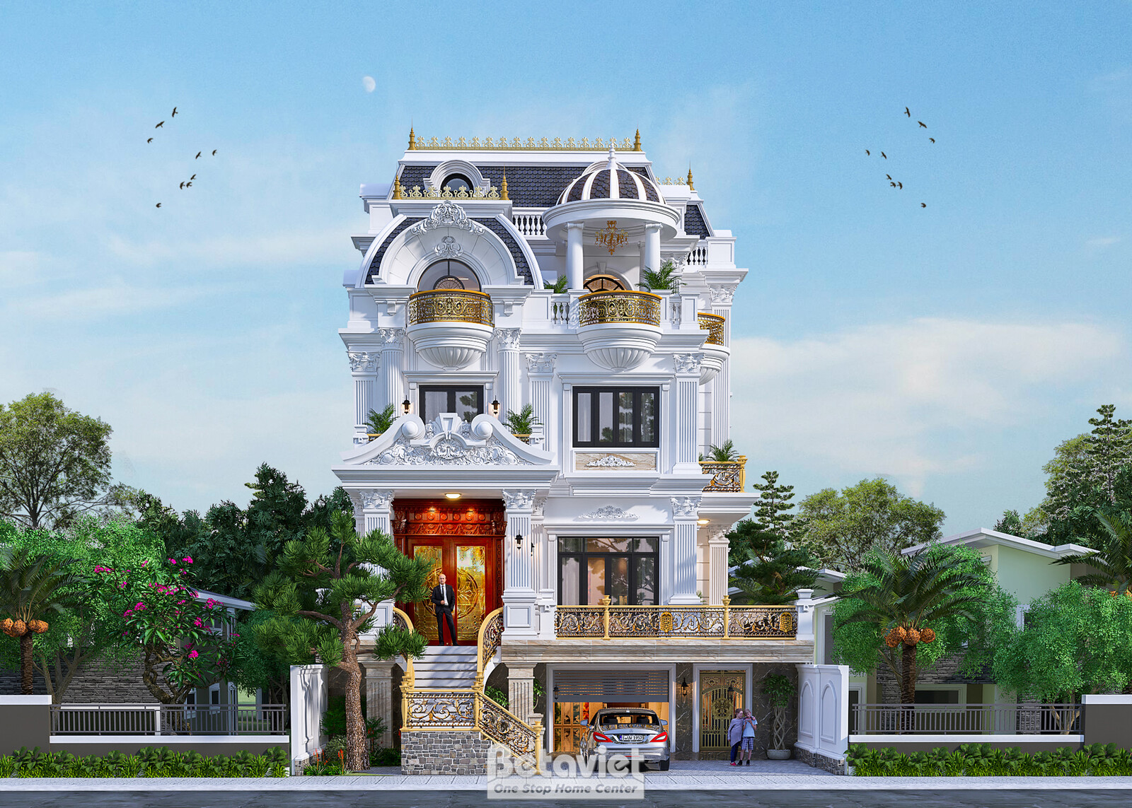 Biệt thự 4 tầng tân cổ điển KT26069 – phối cảnh mặt tiền