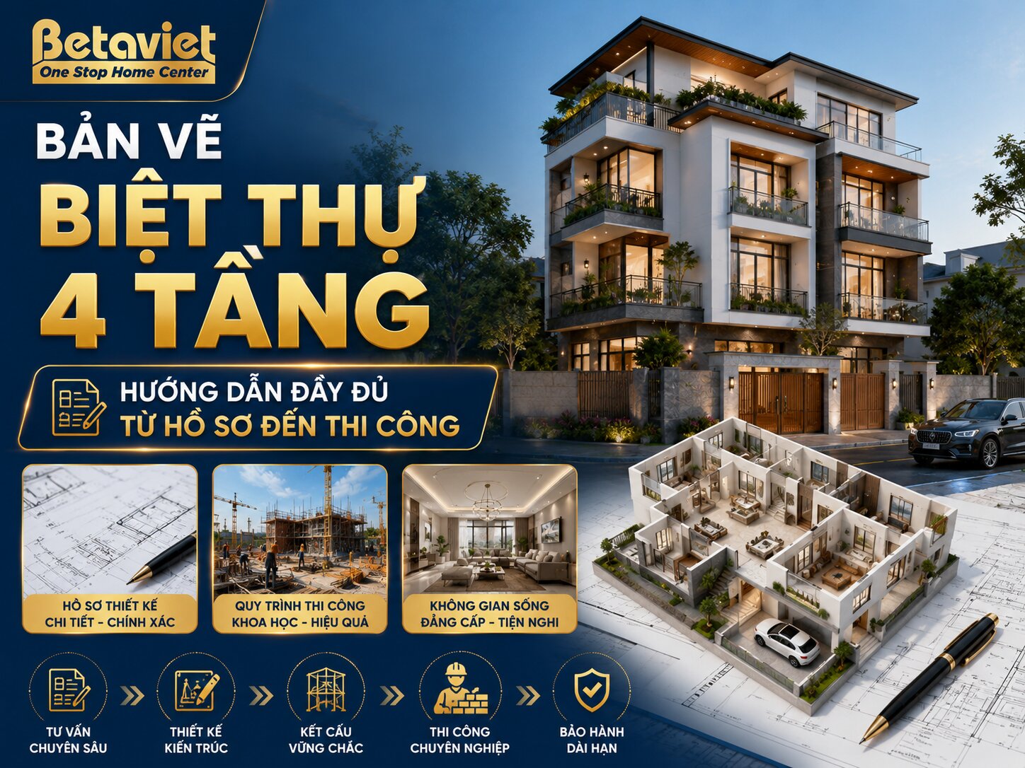Bản Vẽ Biệt Thự 4 Tầng: Hướng Dẫn Đầy Đủ Từ Hồ Sơ Đến Thi Công