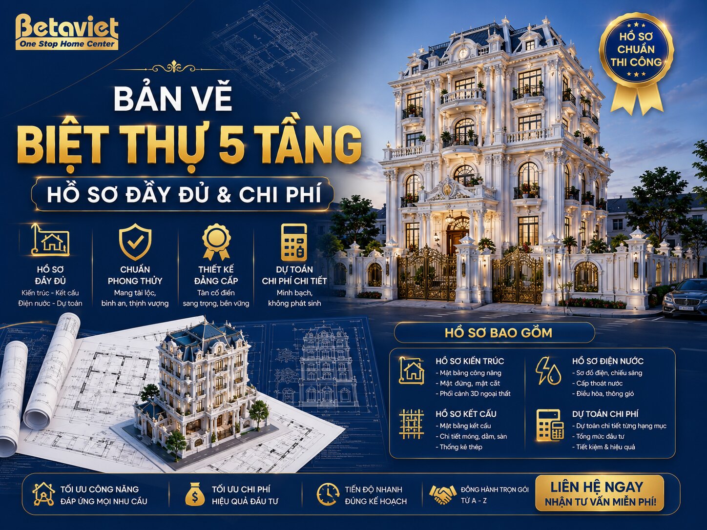 Bản Vẽ Biệt Thự 5 Tầng: Hồ Sơ Đầy Đủ & Chi Phí 2026