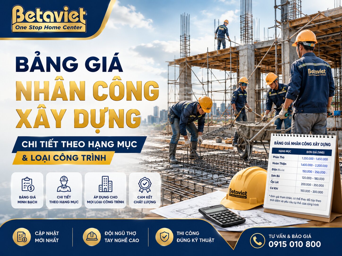 Bảng Giá Nhân Công Xây Dựng: Chi Tiết Theo Hạng Mục & Loại Công Trình