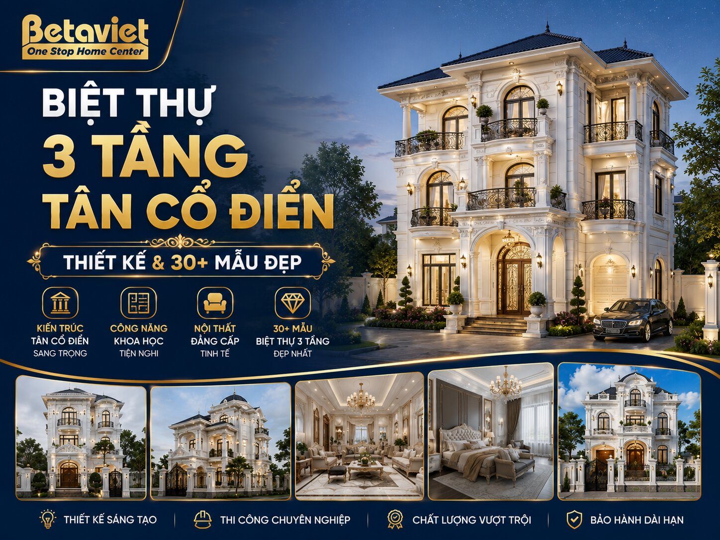Biệt Thự 3 Tầng Tân Cổ Điển: Thiết Kế & 30+ Mẫu Đẹp 2026