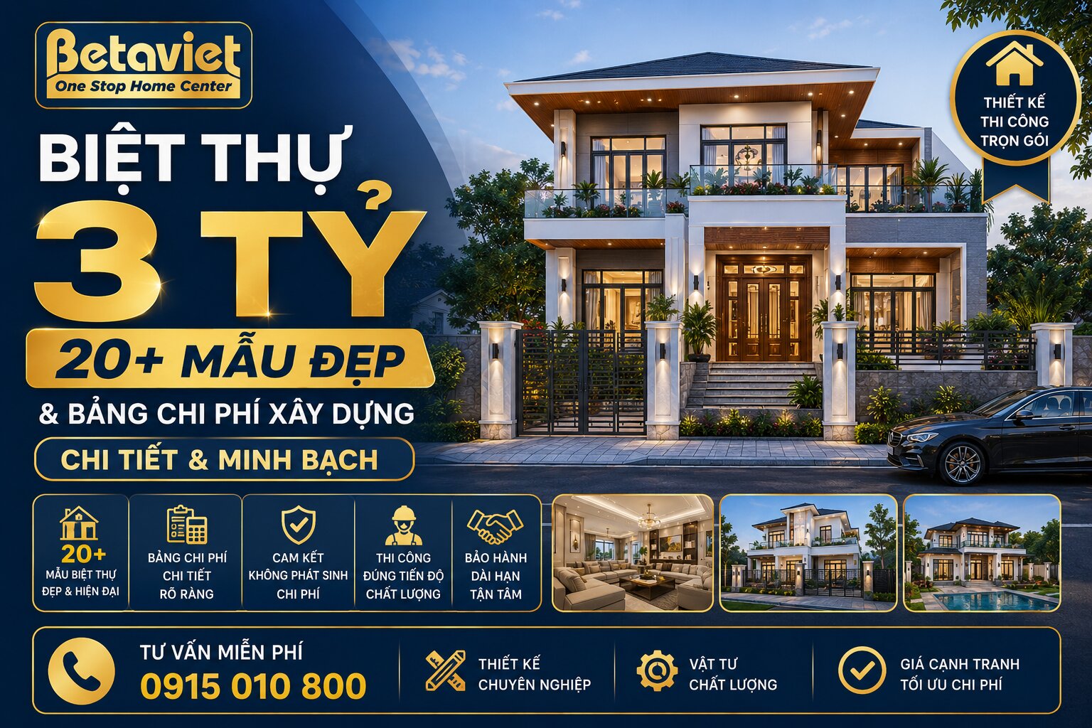 Biệt Thự 3 Tỷ: 20+ Mẫu Đẹp & Bảng Chi Phí Xây Dựng Chi Tiết 2026