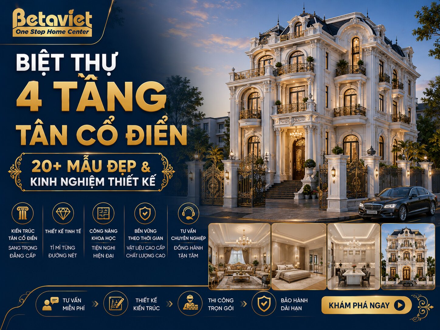 Biệt Thự 4 Tầng Tân Cổ Điển: 20+ Mẫu Đẹp & Kinh Nghiệm Thiết Kế 2026
