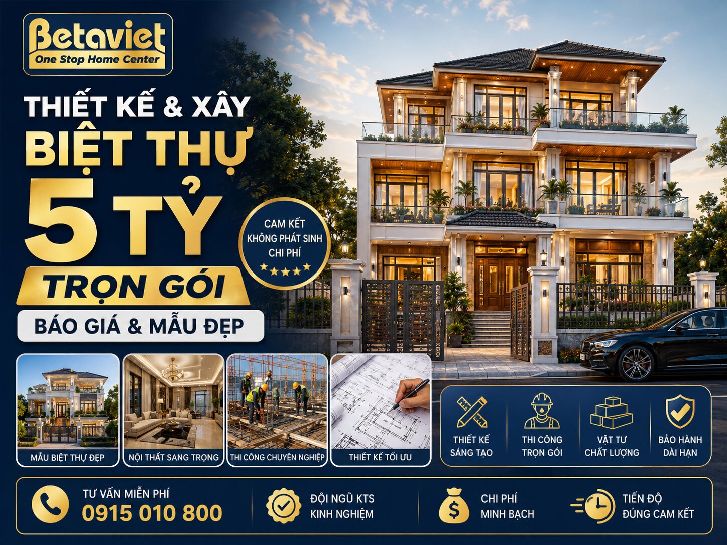 Thiết Kế & Xây Biệt Thự 5 Tỷ Trọn Gói 2026: Báo Giá & Mẫu Đẹp
