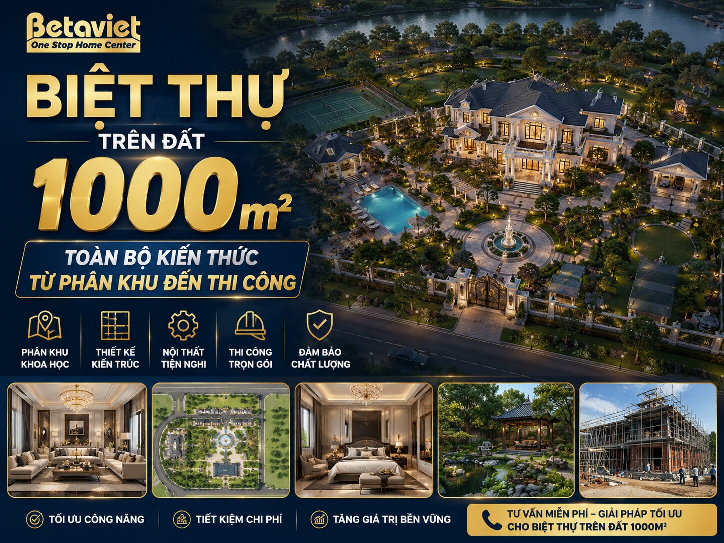 Biệt Thự Trên Đất 1000m2: Toàn Bộ Kiến Thức Từ Phân Khu Đến Thi Công