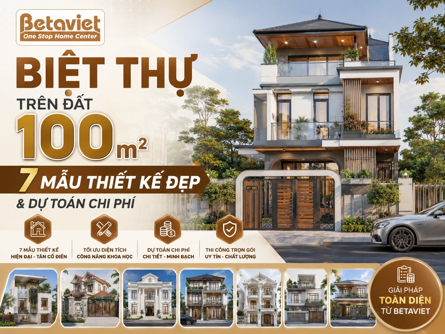 Biệt Thự Trên Đất 100m2: 7 Mẫu Thiết Kế Đẹp & Dự Toán Chi Phí 2026