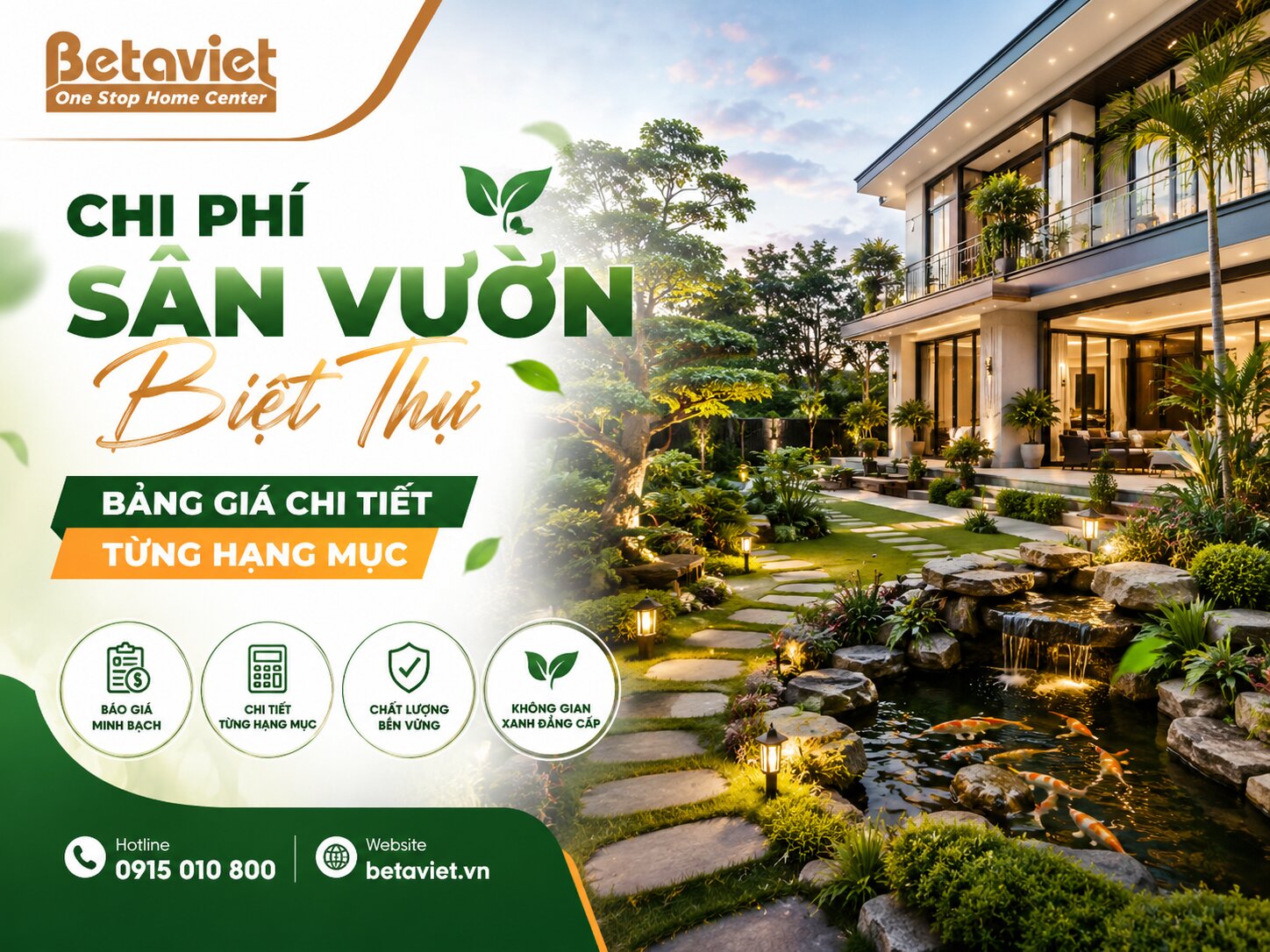 Chi Phí Sân Vườn Biệt Thự: Bảng Giá Chi Tiết Từng Hạng Mục 2026
