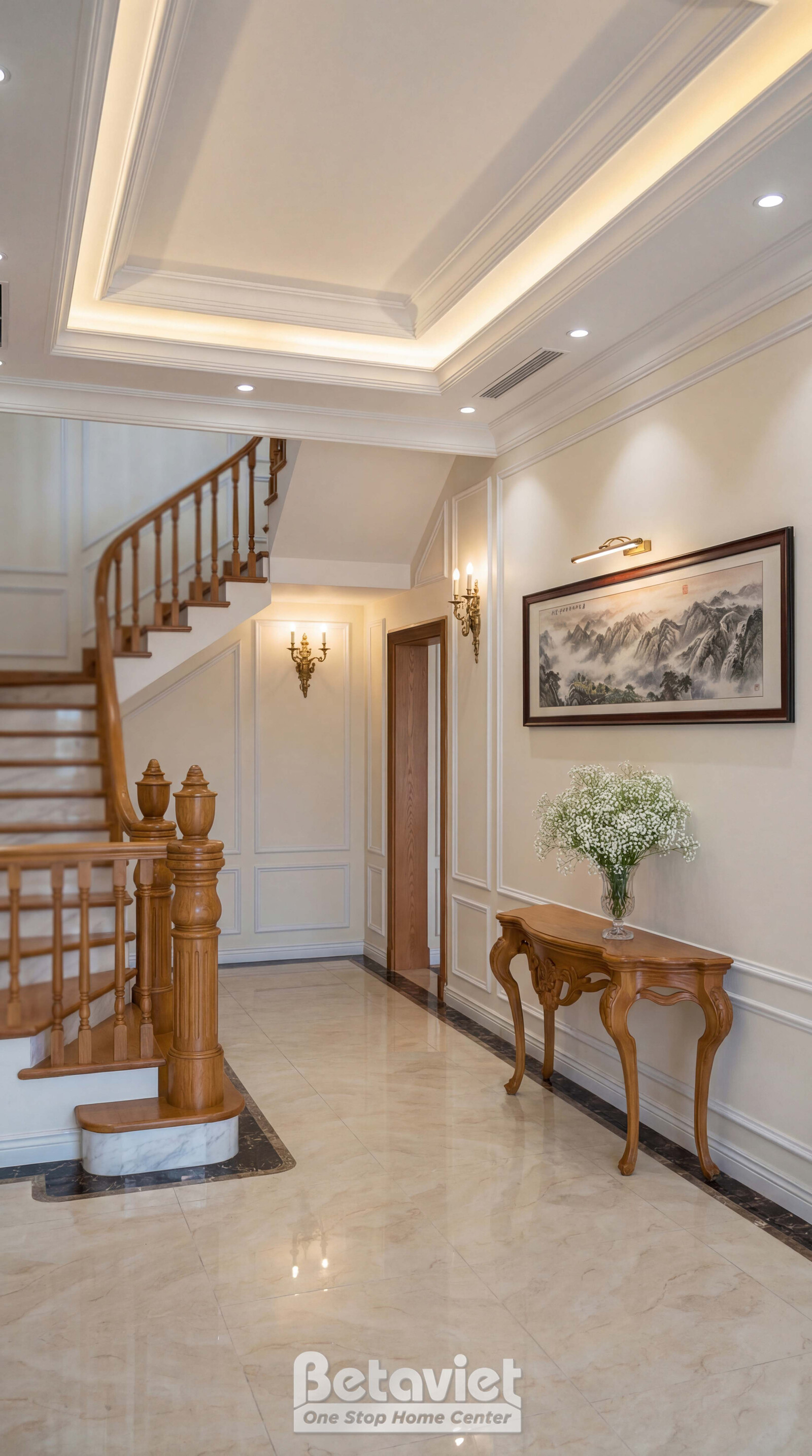 Nội thất đại sảnh biệt thự tân cổ điển KT5004382 – góc nhìn 3
