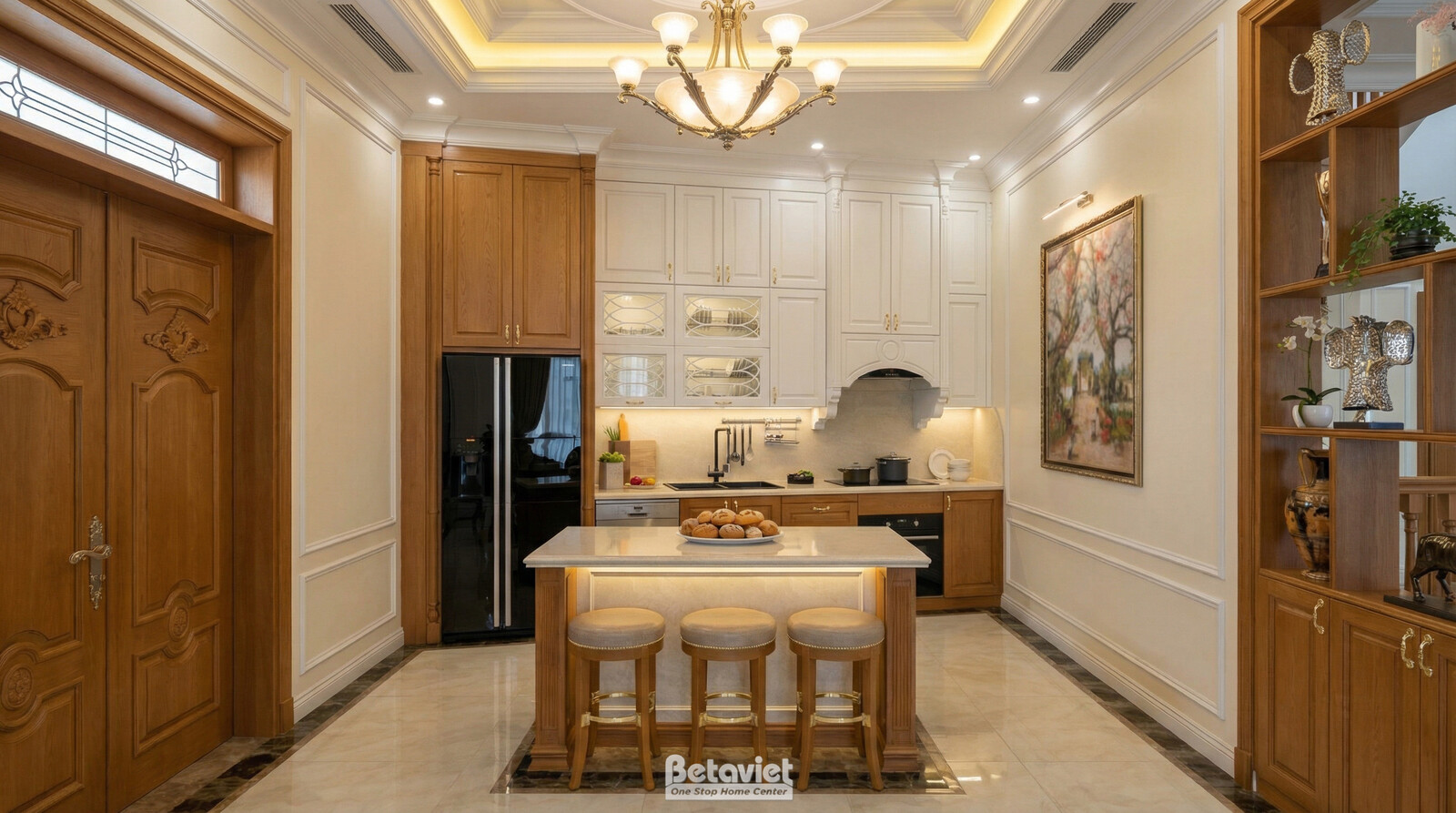 Nội thất phòng bếp biệt thự tân cổ điển KT5004382 – góc nhìn 2
