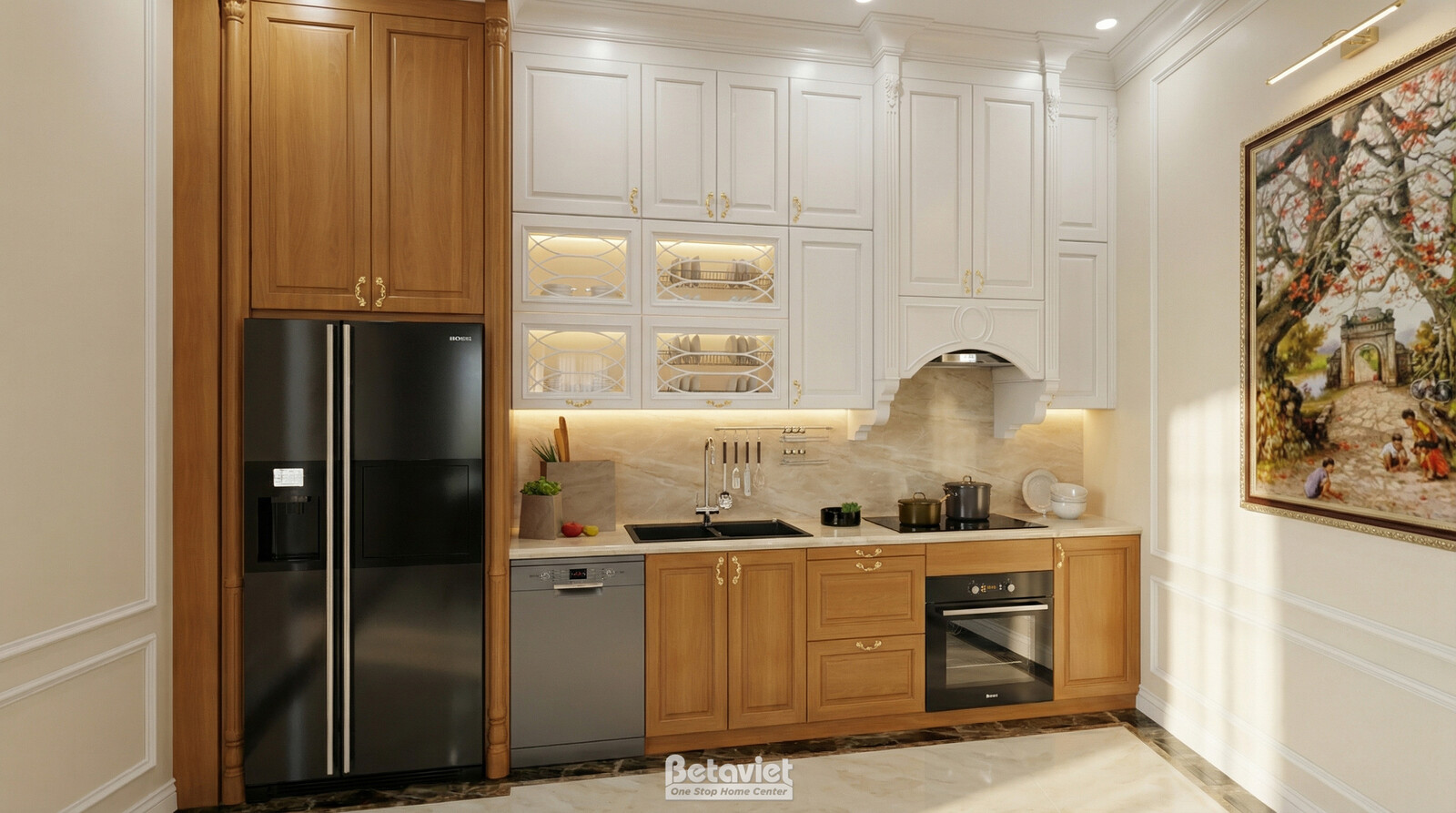 Nội thất phòng bếp biệt thự tân cổ điển KT5004382 – góc nhìn 3