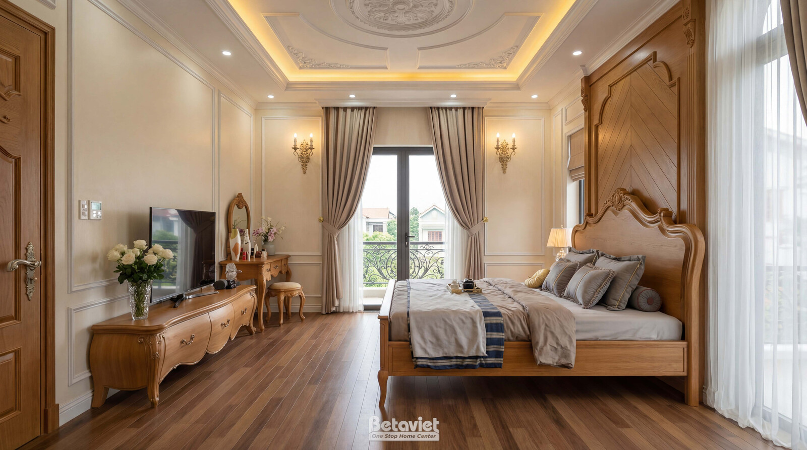 Nội thất phòng ngủ biệt thự tân cổ điển KT5004382 – góc nhìn 4