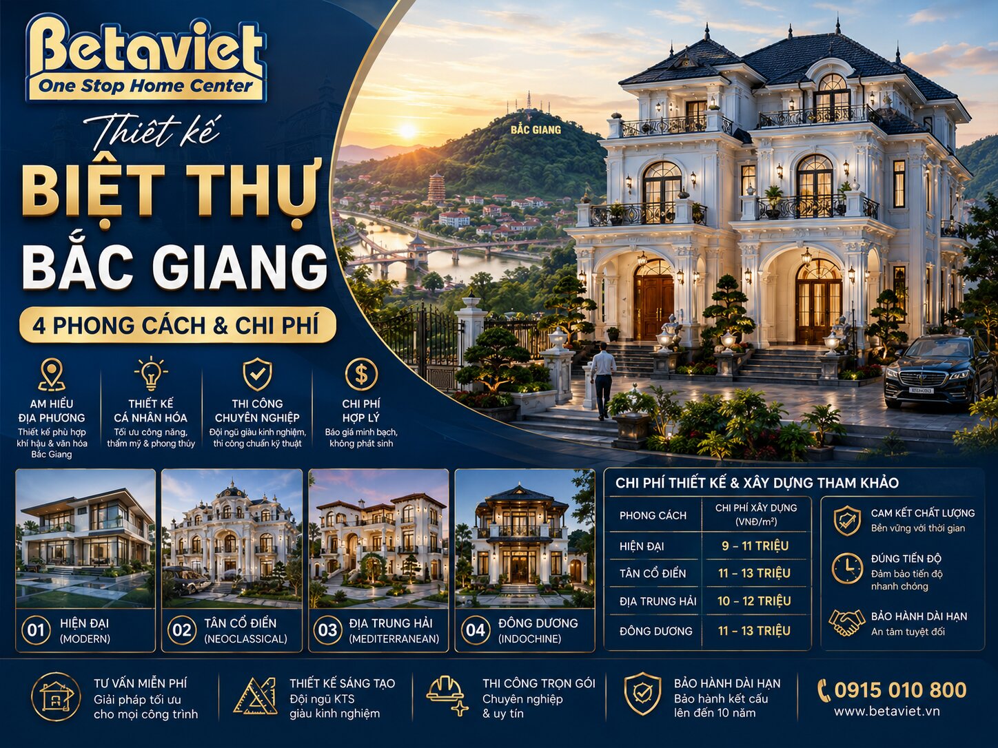 Thiết Kế Biệt Thự Bắc Giang: 4 Phong Cách & Chi Phí 2026
