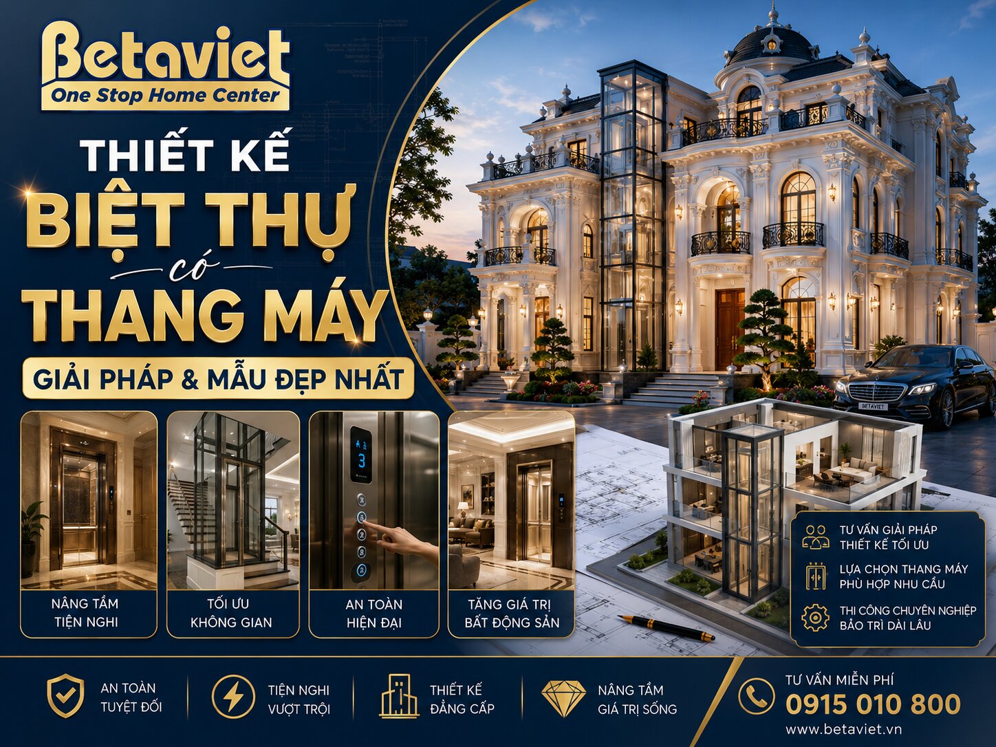 Thiết kế biệt thự có thang máy: Giải pháp & mẫu đẹp nhất 2026