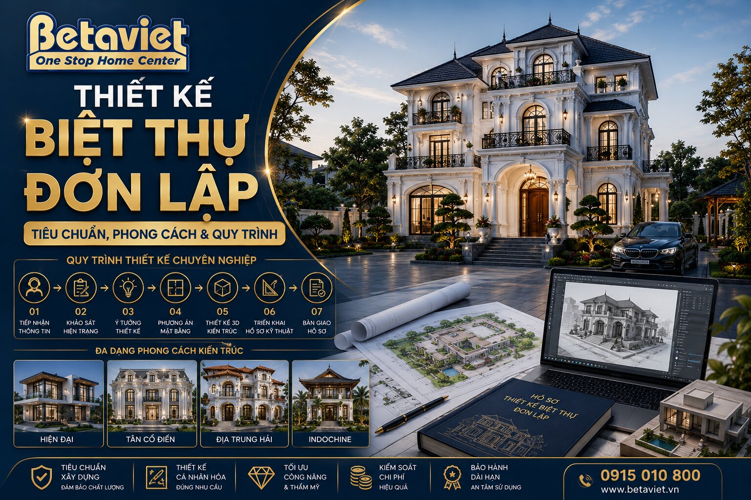 Thiết Kế Biệt Thự Đơn Lập: Tiêu Chuẩn, Phong Cách & Quy Trình