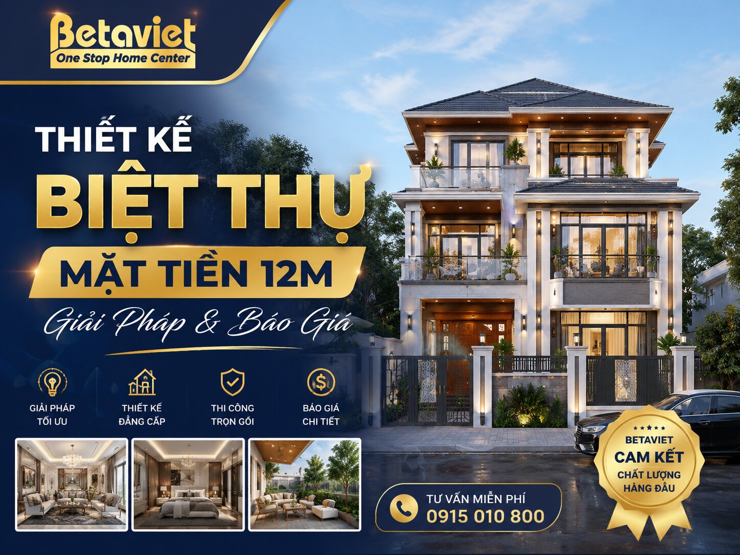 Thiết Kế Biệt Thự Mặt Tiền 12m: Giải Pháp & Báo Giá 2026