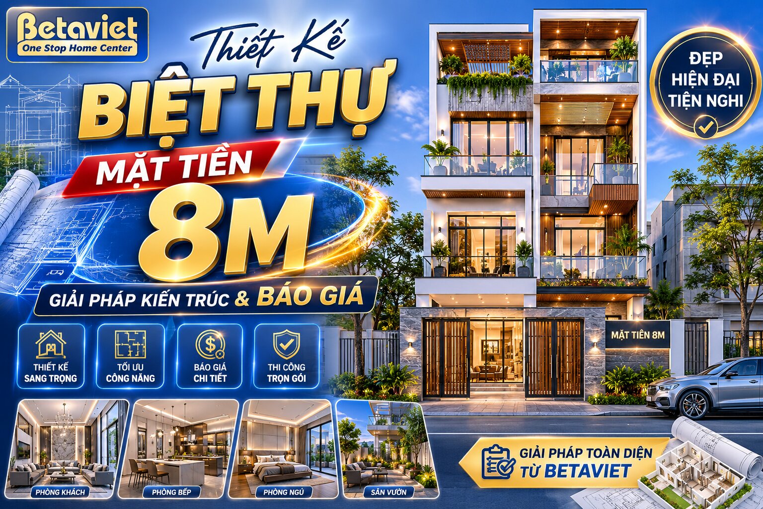 Thiết Kế Biệt Thự Mặt Tiền 8m: Giải Pháp Kiến Trúc & Báo Giá 2026