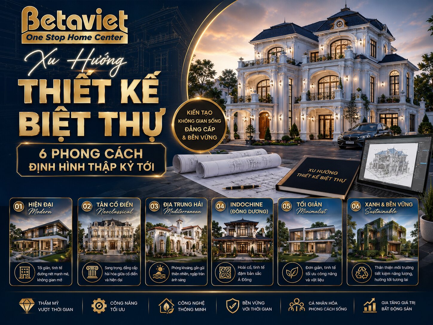 Xu Hướng Thiết Kế Biệt Thự 2026: 6 Phong Cách Định Hình Thập Kỷ Tới