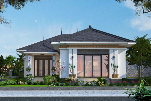 Thiết kế biệt thự 1 tầng phong cách tân cổ điển tại Hoà Bình KT5004859