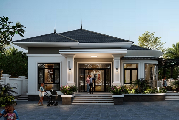 Thiết kế biệt thự 1 tầng phong cách tân cổ điển tại Hưng Yên KT2009683