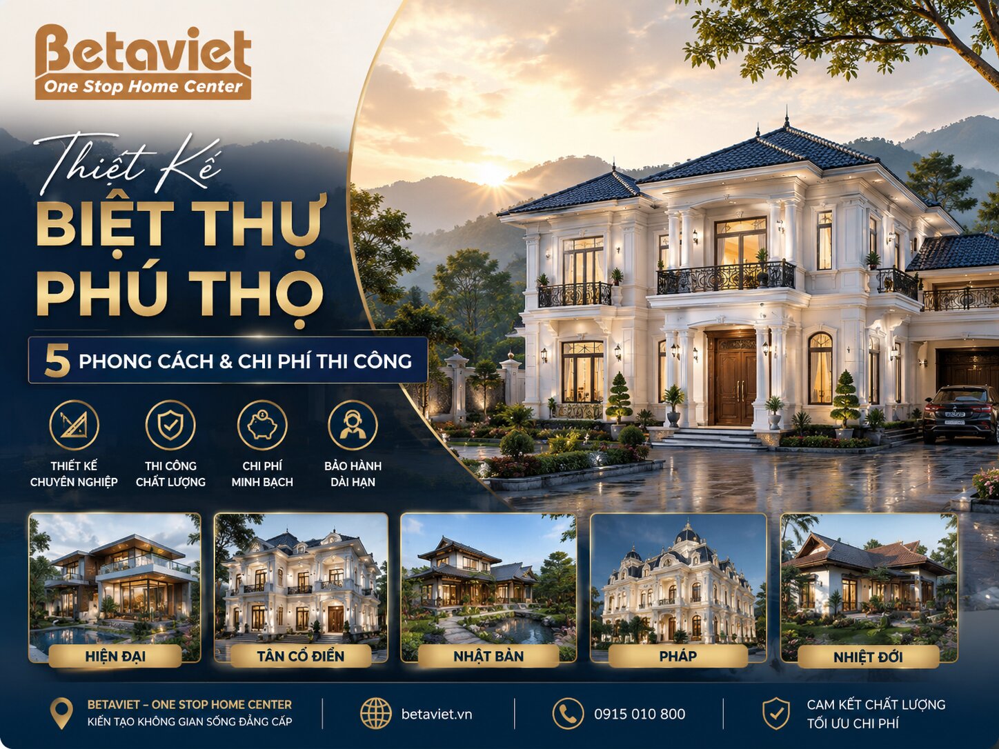Thiết Kế Biệt Thự Phú Thọ – 5 Phong Cách & Chi Phí Thi Công 2026