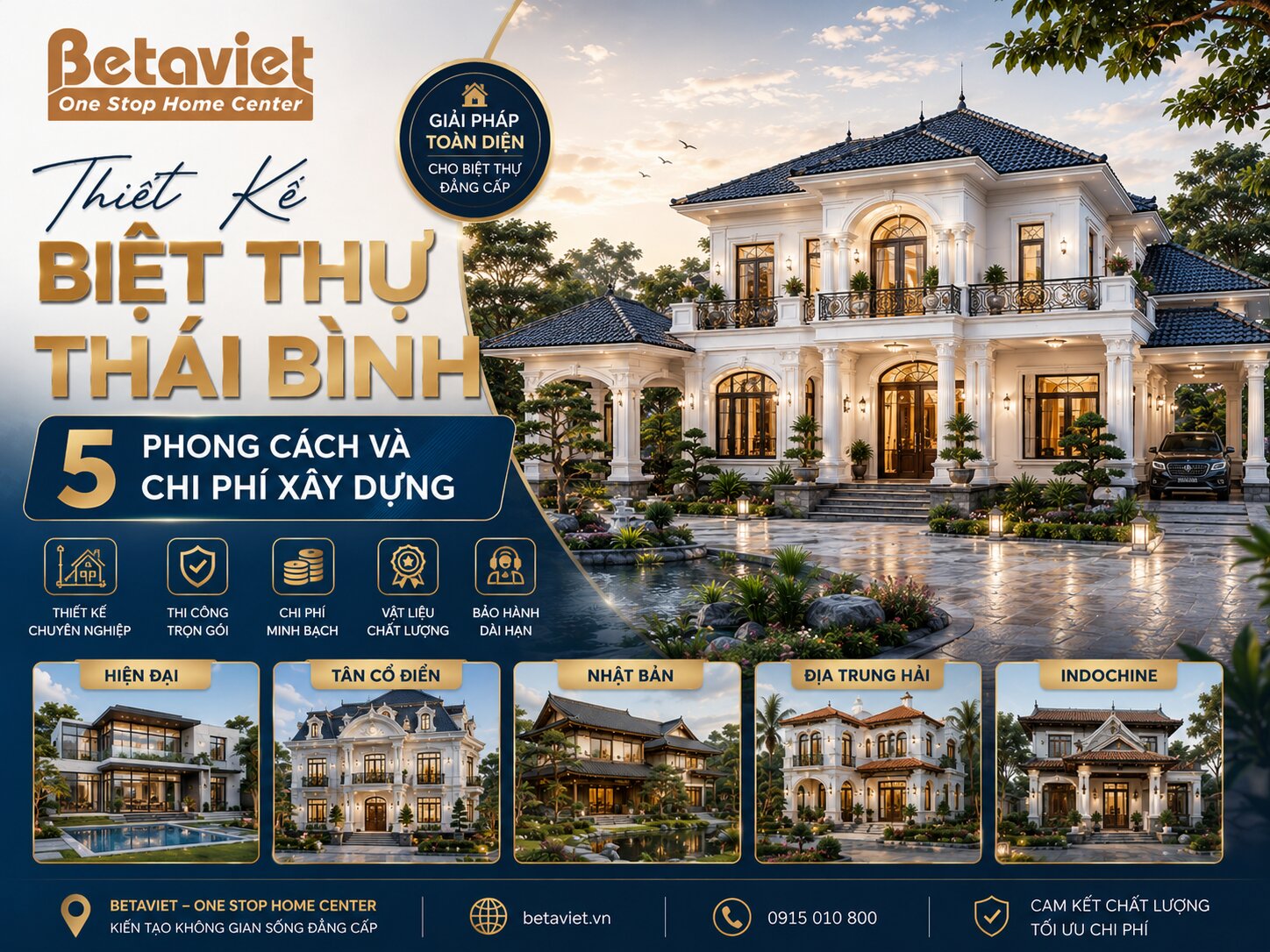Thiết Kế Biệt Thự Thái Bình: 5 Phong Cách Và Chi Phí Xây Dựng 2026