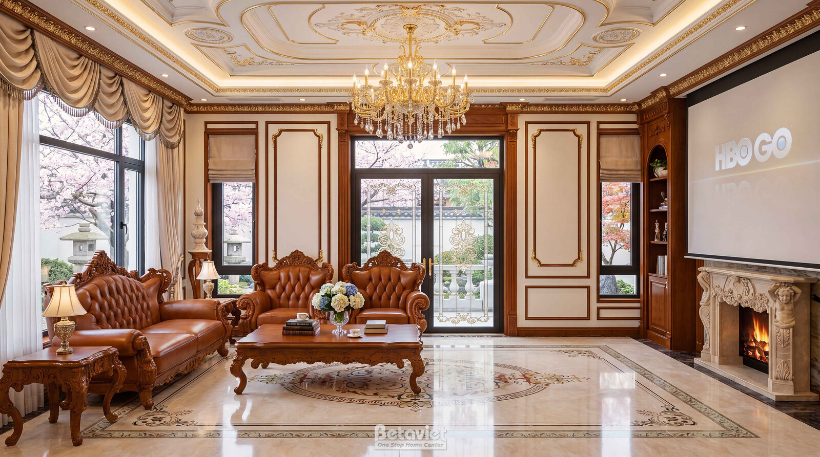 Nội thất phòng khách biệt thự tân cổ điển NT5004162 – góc nhìn 4