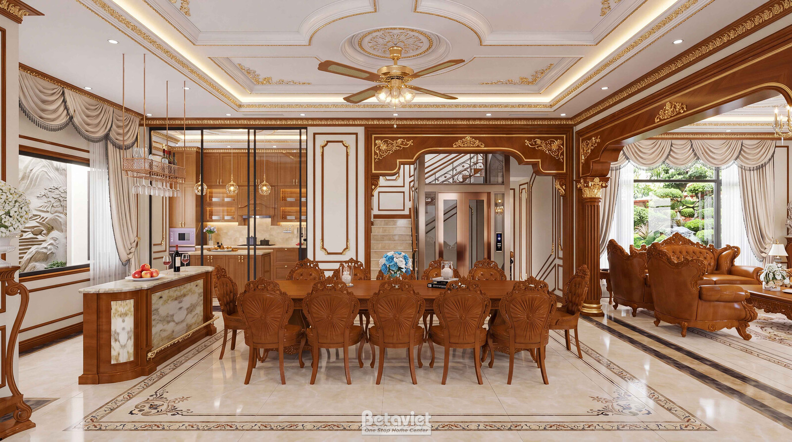 Nội thất phòng khách biệt thự tân cổ điển NT5004162 – góc nhìn 8